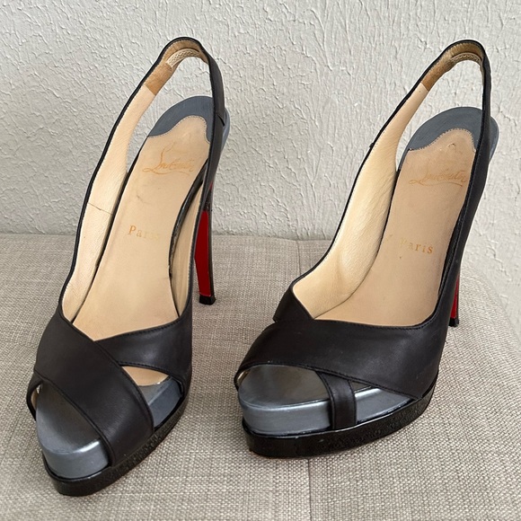 Christian Louboutin Black Leather Very Croise Slingback Platform Sandals - Picture 5 of 12